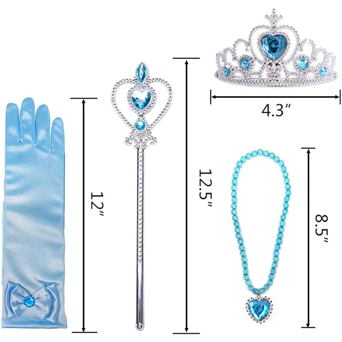 Amor 8pcs Princess Dress Up Party Accessories Crown Wand Glove Necklace Earrings & Rings