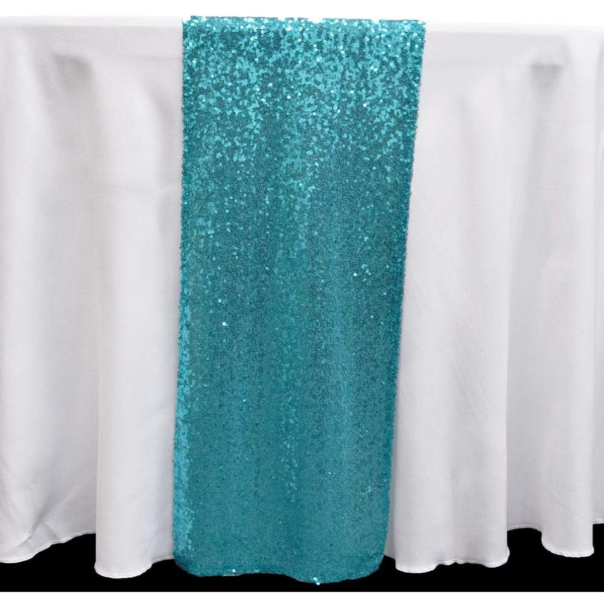 Quasimoon Sequin Table Runner by PaperLanternStore, 12 x 108 Inches, Blue, TBLRNS-TU