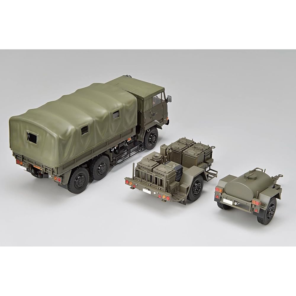 Aoshima Bunka Kyozaisha 1/35 Military Model Kit Series No.3 3 1/2t Truck (SKW-476) w/Outdoor Cooker No. 1 (22nd Edition) & 1t Water Tank Trailer Plastic Model Molding Color