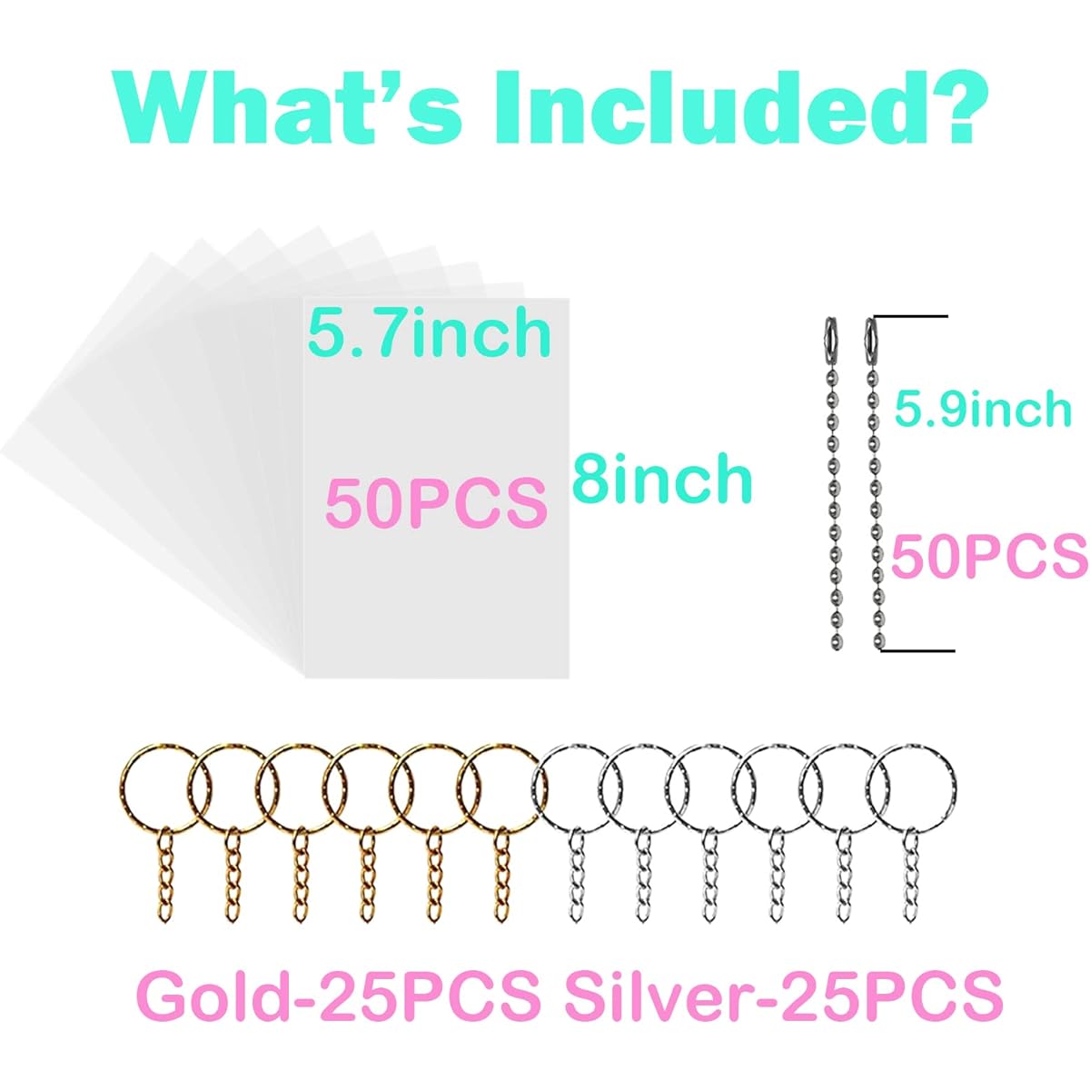 Rdanruy Shrink Plastic Sheets Kit 150 Sheets Shrink Dink Sheets Shrink Art Paper Shrink Film Sheets with 100 Key Chains Creative Crafts DIY Ornaments for Kids