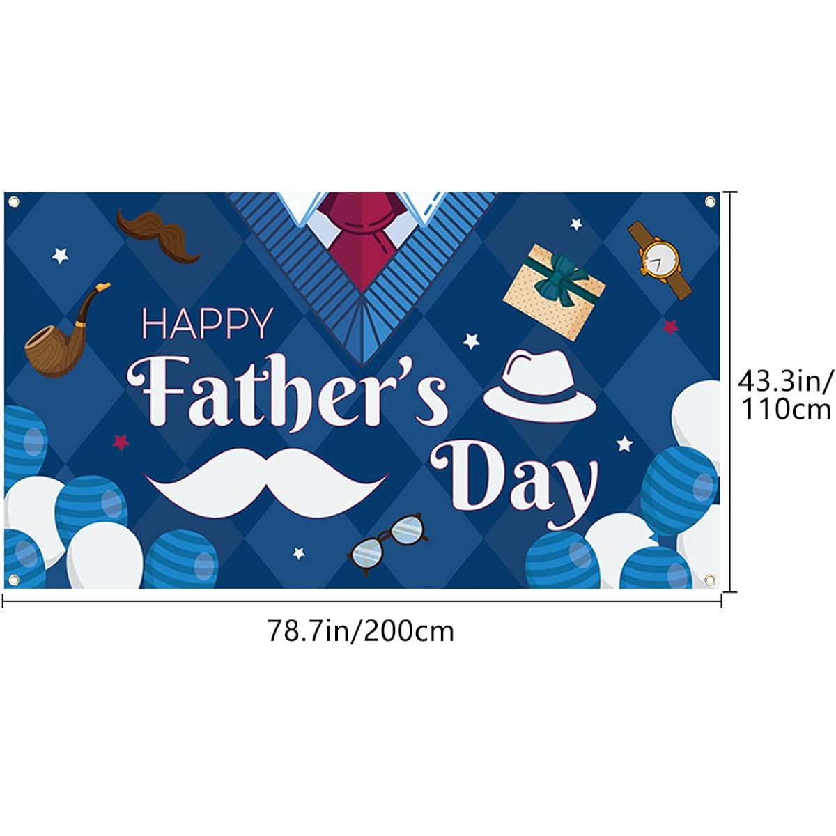 Happy Fathers Day Backdrop Banner 78 x 43 Inch Large Father's Day Banner Blue Background Banner Father's Day Party Decorations Supplies for Men Father's Day Party Decorations Celebration