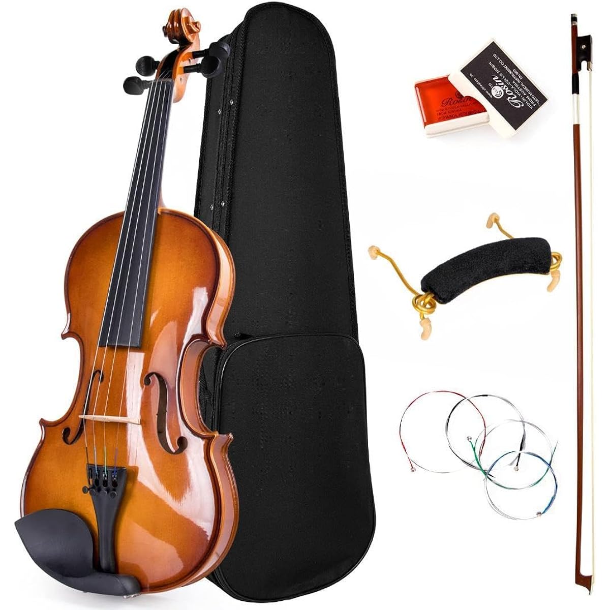 Violin, full size 4/4 solid wood beginner's set with shoulder rest QG