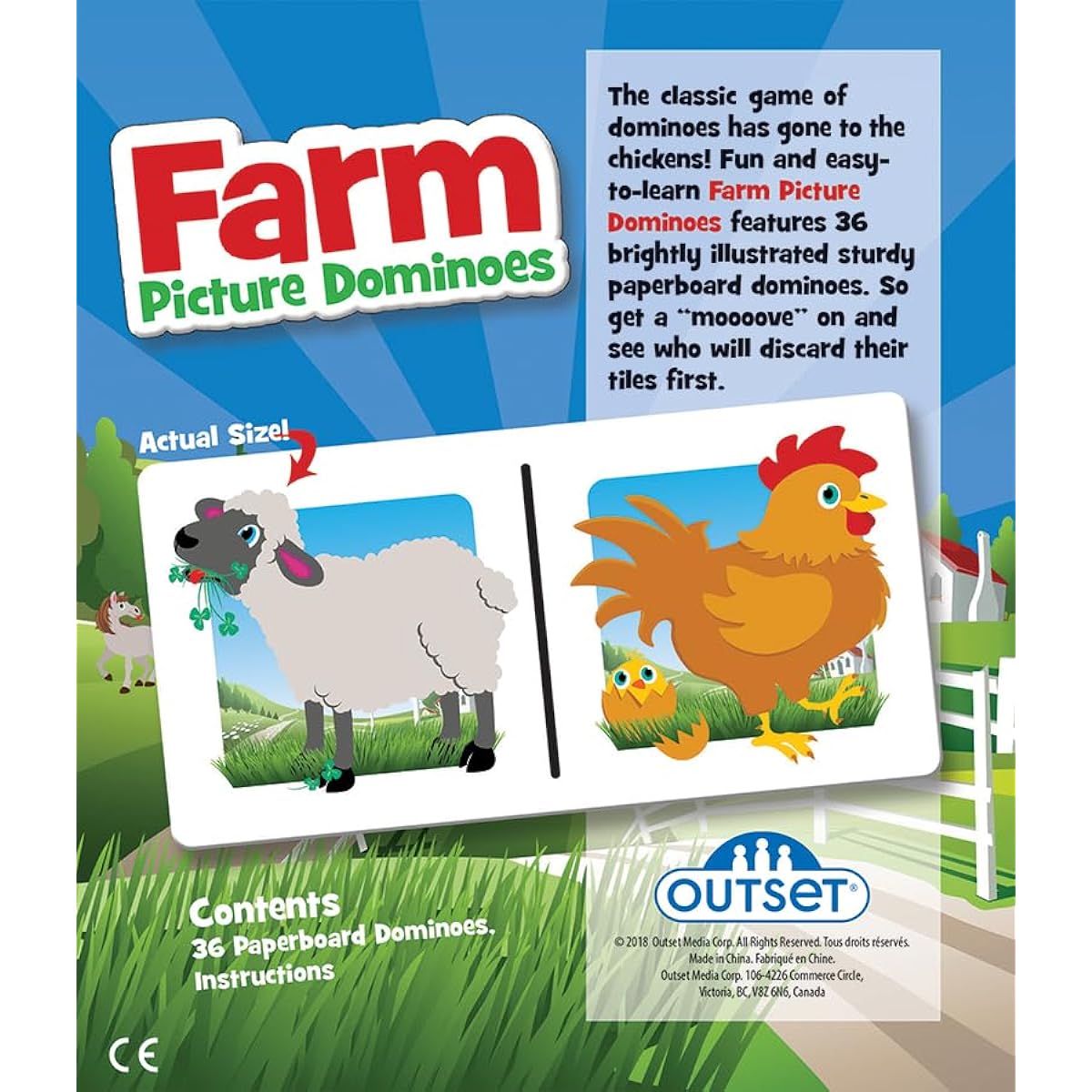 Outset Photo Dominoes: Farm-Themed Matching Game for Preschoolers - Includes 36 Dominoes - For 2 or More Players, Ages 3 and Up
