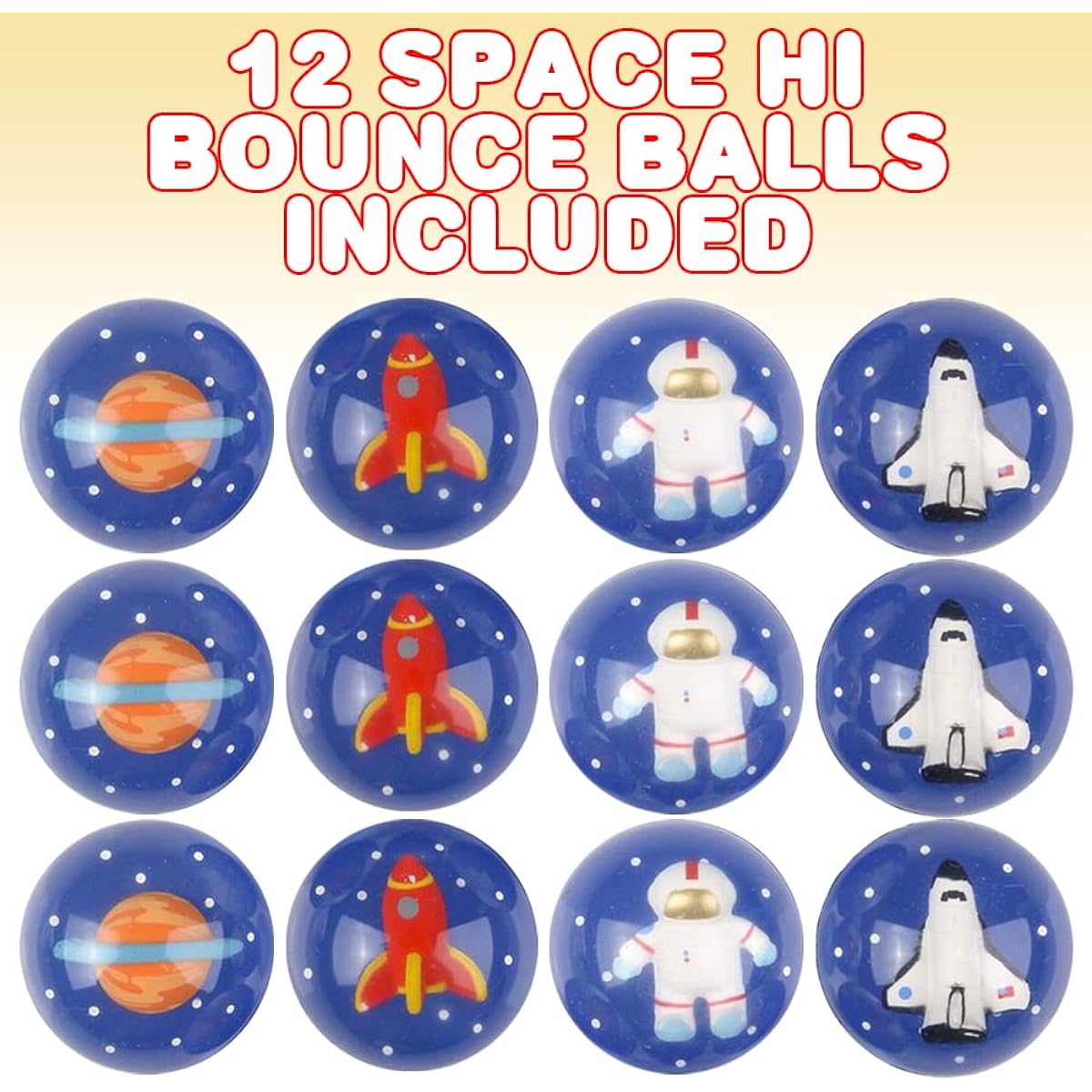 ArtCreativity Space High Bounce Balls Set of 12 - Children's Balls with 3D Space Characters Inside, Outdoor Toys to Encourage Active Play, Party Favors, Pinata Stuffing, for Boys and Girls