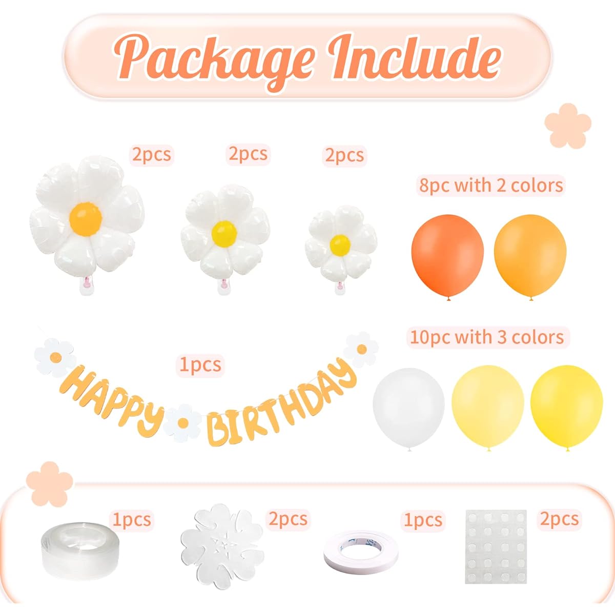 Daisy Birthday Party Decorations, Cute Daisy Flower Balloons with Birthday Banner, Yellow Daisy Theme Birthday Garland Kit for Groovy Party, Baby Shower