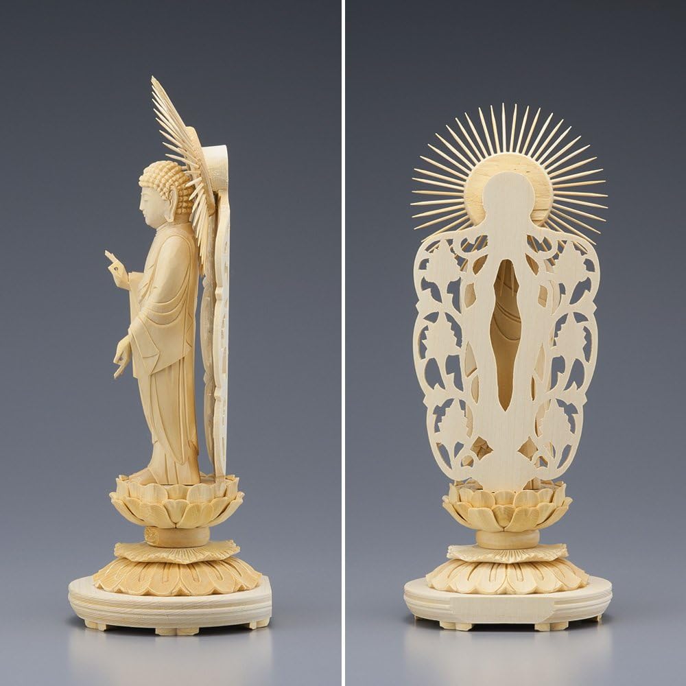 Buddhist altar shop Takita Shoten Buddhist statue Supervised by the great Buddhist master ``Hokarikodo'' Nishi Amida Nyorai (Jodo Shinshu Honganji sect) White wooden 3-inch round pedestal (height 17.3 cm x width 7.1 cm) ◆Principal image for Buddhist alta