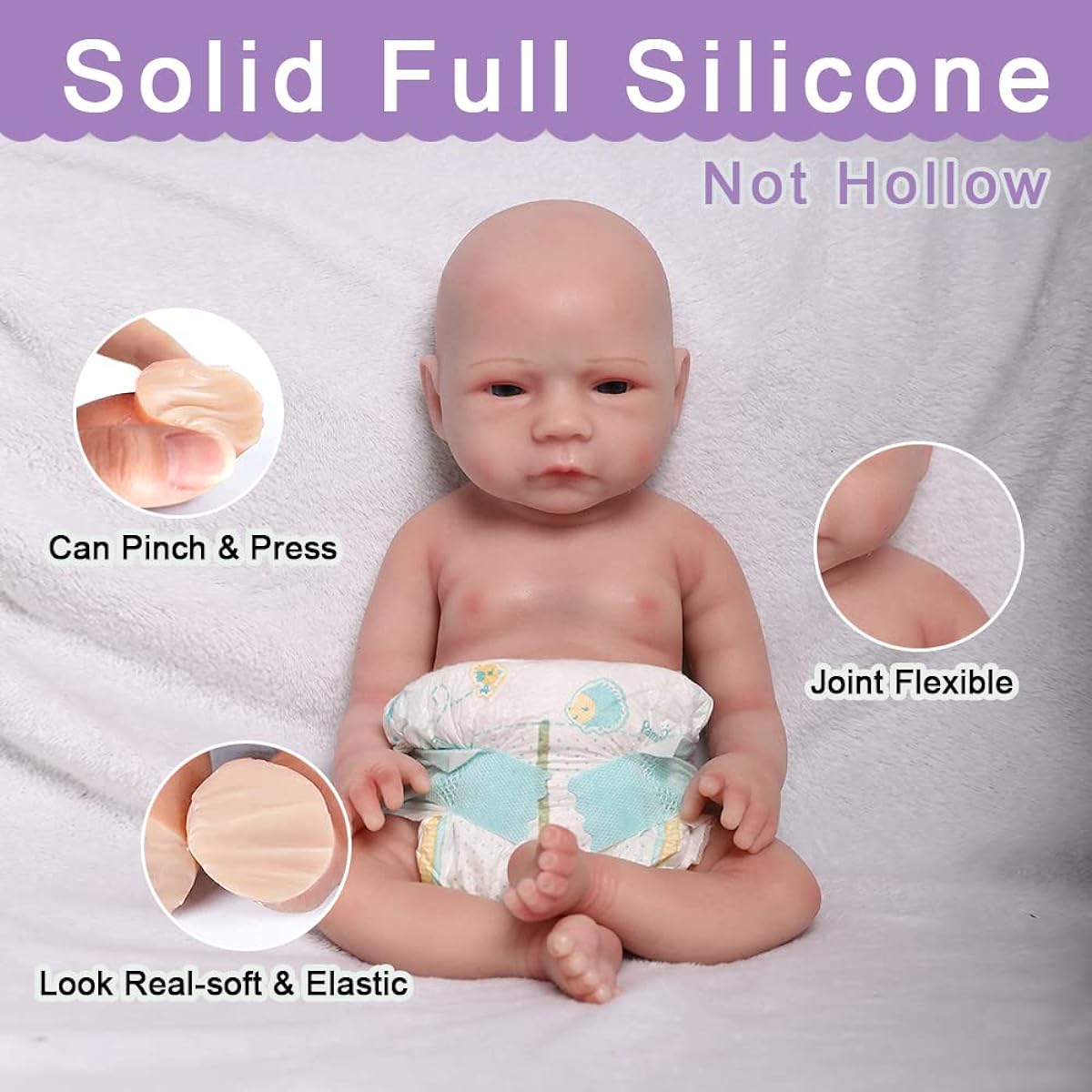 SERENDOLL 18.5 Inch Realistic Full Silicone Baby Doll Can Drink Water Lifelike Reborn Baby Doll Toy Collectible Bald Boy