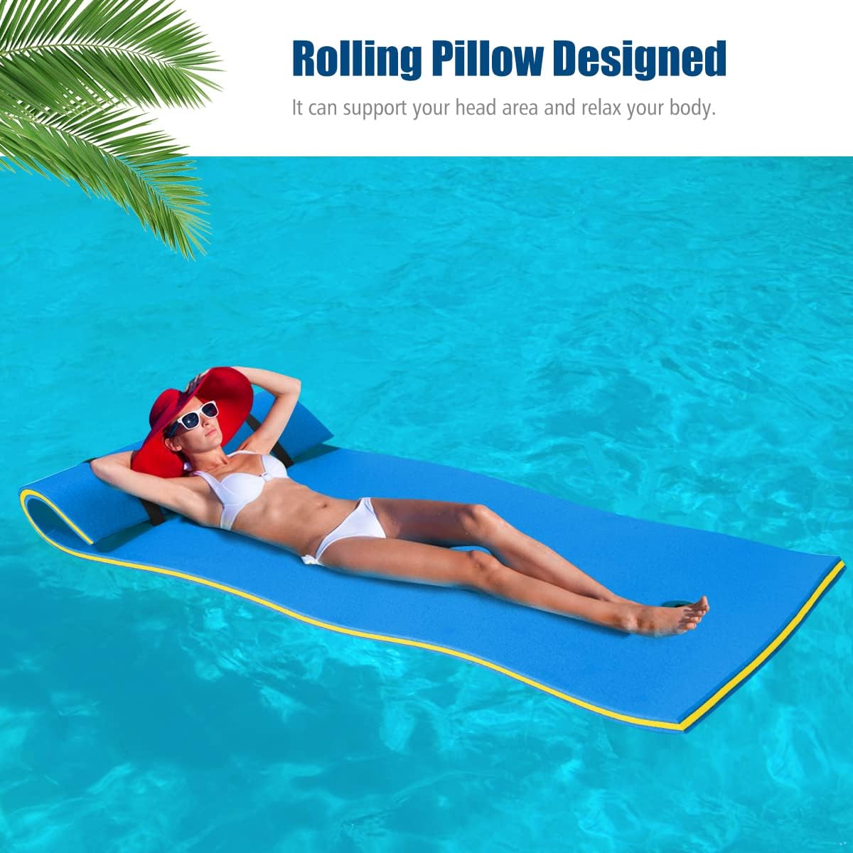 Goplus Floating Water Pad Mat Rolling Pillow Design Elastic Anti-tear 3-Layer XPE Foam Roll Up Floating Island for Pool Lake Ocean Boat