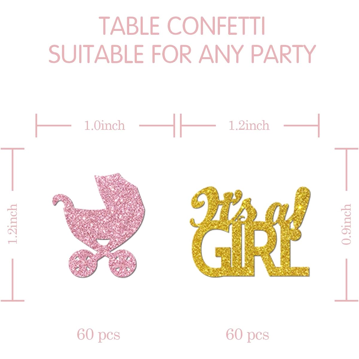 Baby Carriage Confetti Gender Reveal Party Table Decorations for Baby Shower Party Pink and Gold Glitter