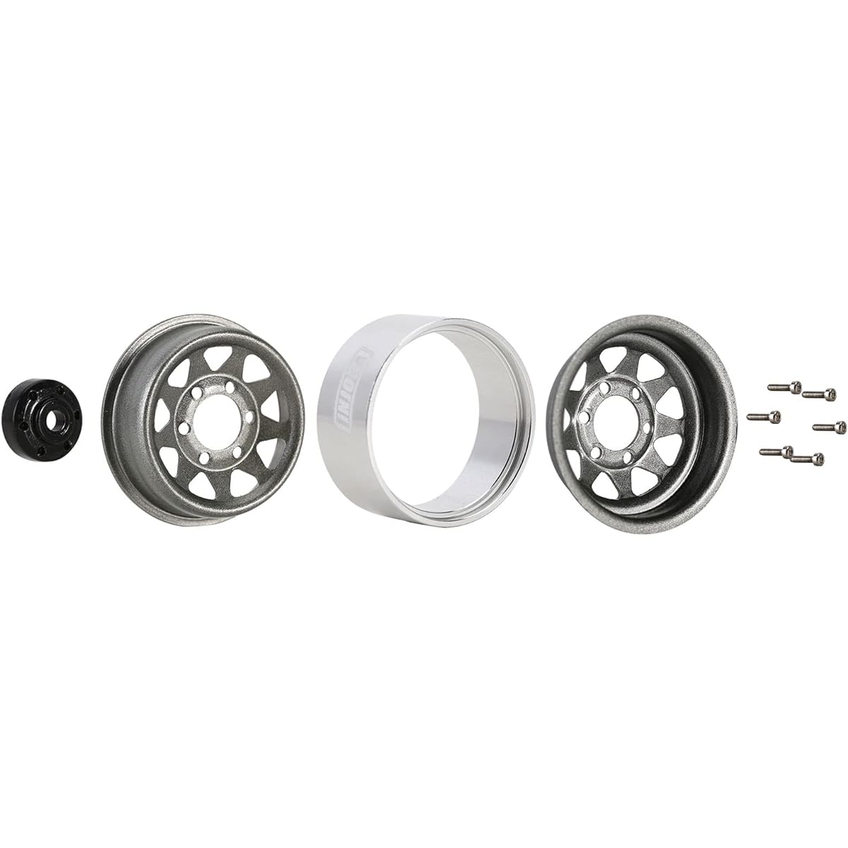 INJORA 1.0 Beadlock Wheel Mud Tire Set Deep Dish 1" Wheel Tire for 1/18 TRX4M Axial AX24 SCX24 Gladiator Deadbolt Bronco C10 JLU Upgrade Parts (Silver)