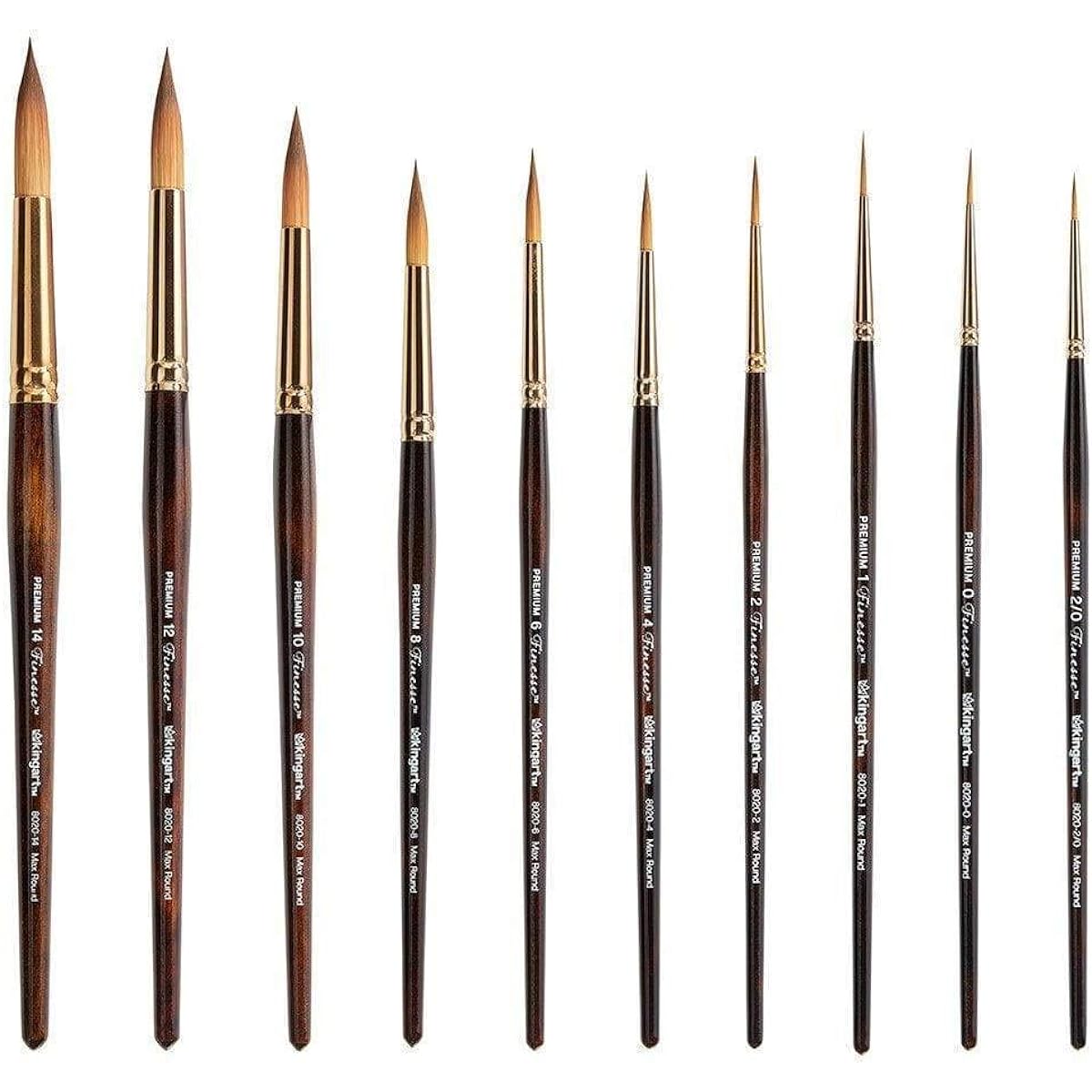 KINGART Finesse Kolinsky Sable 8020 Ultra Round Collection Synthetic Blend Premium Watercolor Artist Brushes Gift Box Set of 10 Sizes