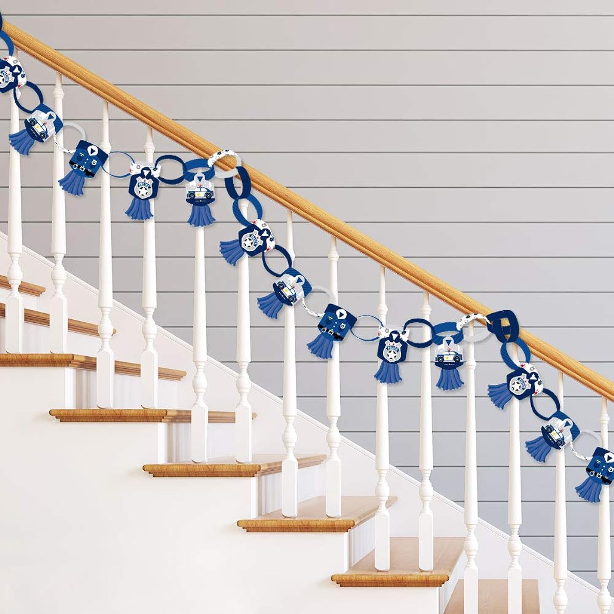 Big Dot of Happiness Calling All Unit - Police - 90 Chain Links and 30 Paper Tassels Decoration Kit - Policeman Birthday Party or Baby Shower Paper Chain Garland - 21 Feet