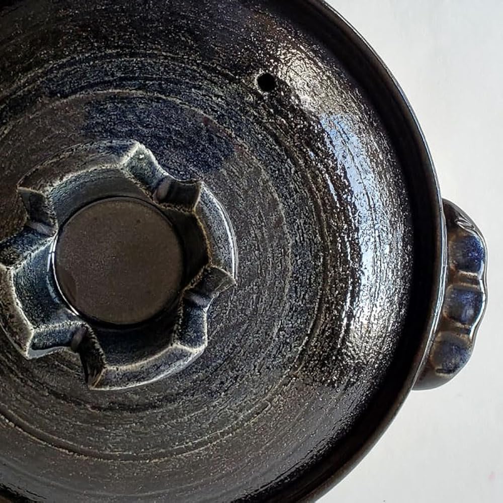 Mino Sarara Heat-resistant lazuli glaze earthenware pot for open flame use, size 9, for 4 to 5 people, made in Japan, Banko ware