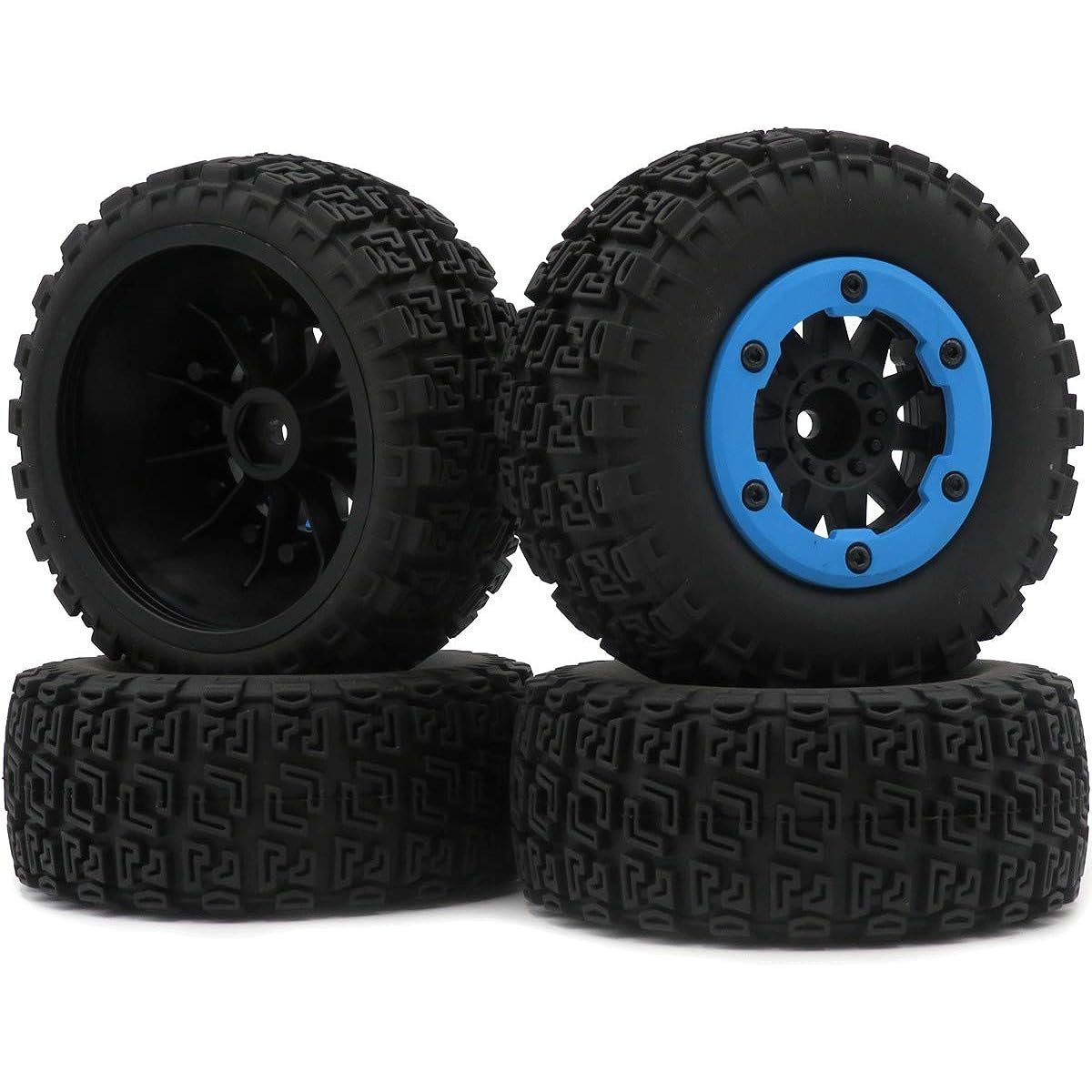 hobbysoul 4pcs 1/10 RC 2.2/3.0 Short Course SC Tires & Hexagon 12mm Beadlock Wheels Blue Color Plastic Rims