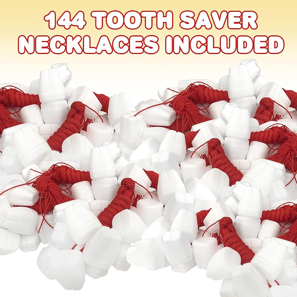 ArtCreativity Tooth Saver Necklaces - Set of 144 - White Teeth Containers, Tooth Holders for Boys and Girls, Dentist Office Favors, Kids Themed Party Supplies, Unique Goodie Bag Fillers