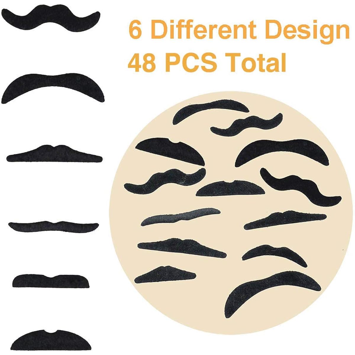 LuckyStar365 48 pcs Novelty Fake Moustaches, Moustache Party Supplies, Self Adhesive Moustaches for Masquerade Party & Performance