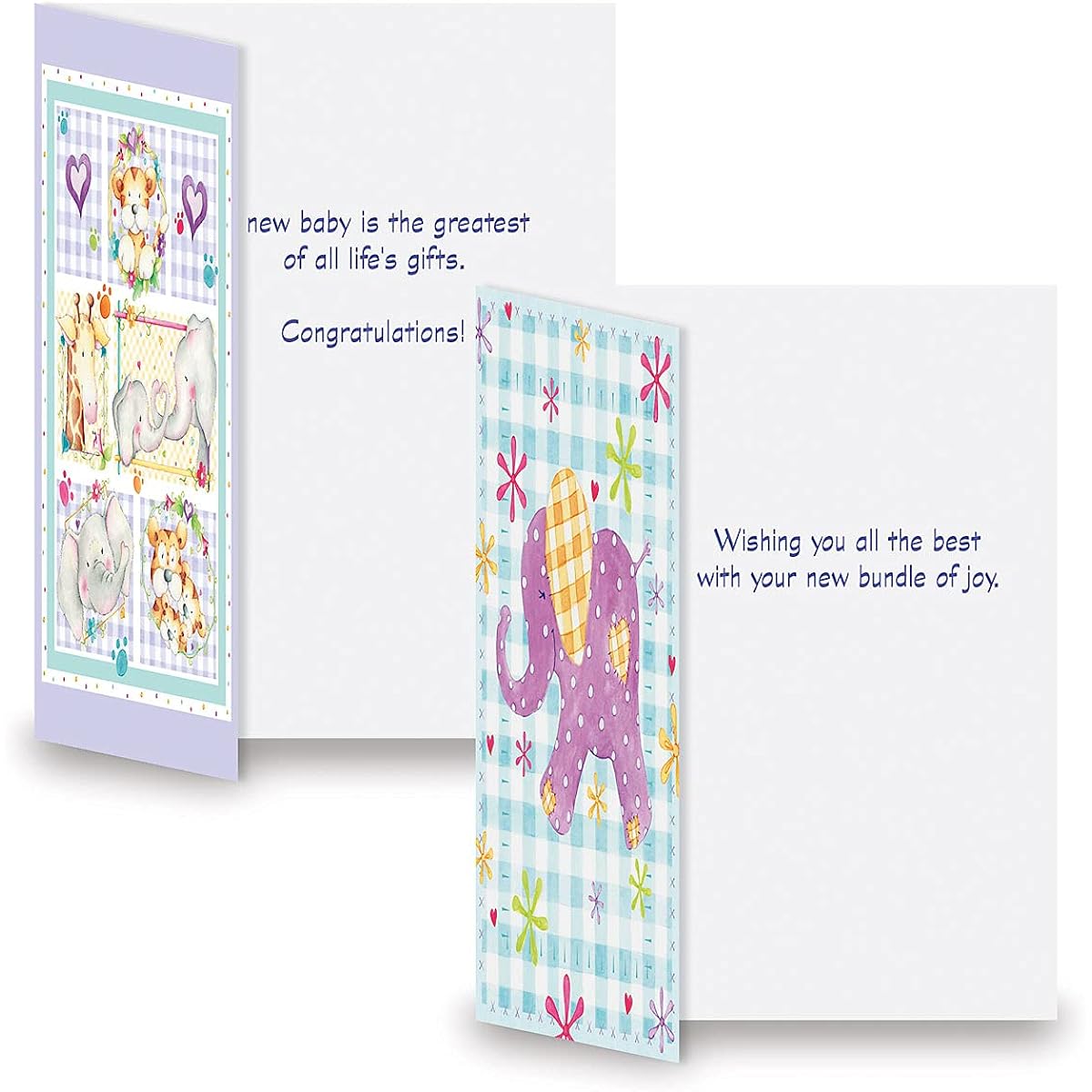 Pastel New Baby Greeting Cards - 8 Pack (4 Designs) with Sentiments Inside, White Envelopes, Large 15.4 x 19.4 cm, Present