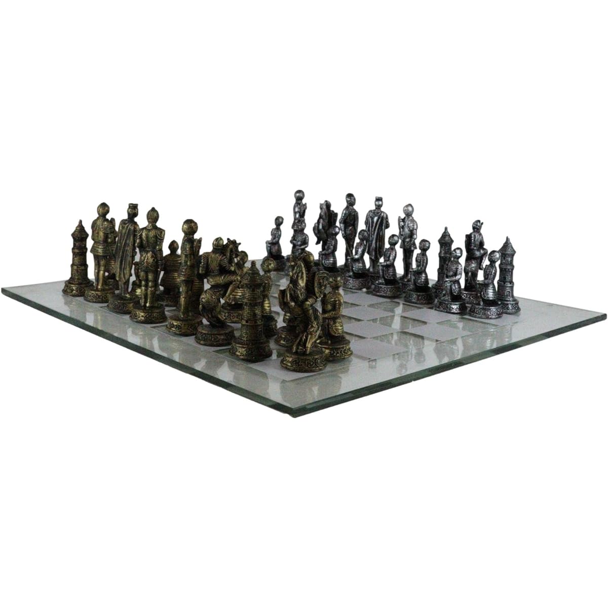 Ebros Medieval Wars Age of Knights and Kings Resin Soldiers Castles Knights Themed Chess Pieces Glass Board Set Fun Games Renaissance Ancient Old World