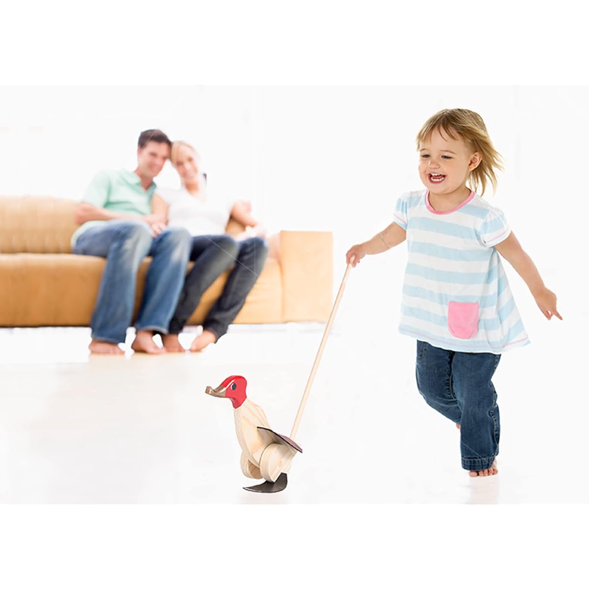 Wooden Push Pull Activity Walking Toy Duck (Dark Green) - For children 18 months to 6 years