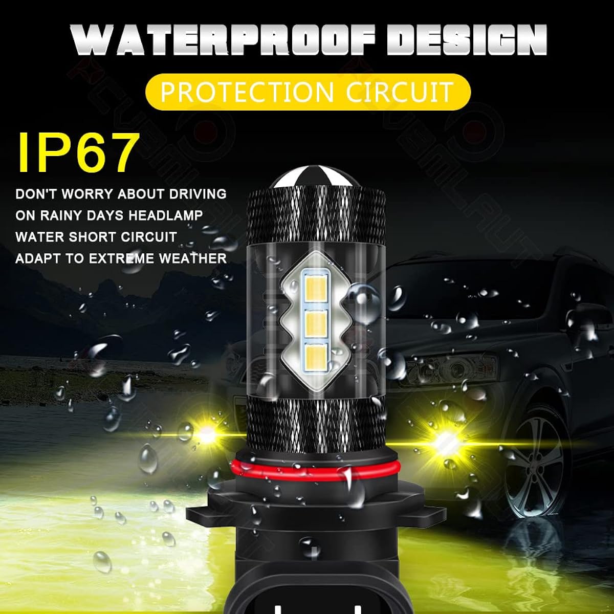 PCVBMLAUT 9006 9145 LED Fog Light Bulb 80W 3500K Golden Yellow Light 9006 9145 9005 H10 9140 9145 LED Halogen Replacement Bulb Car Pickup Van SUV ATV Motorcycle Plug and Play 2 Pack