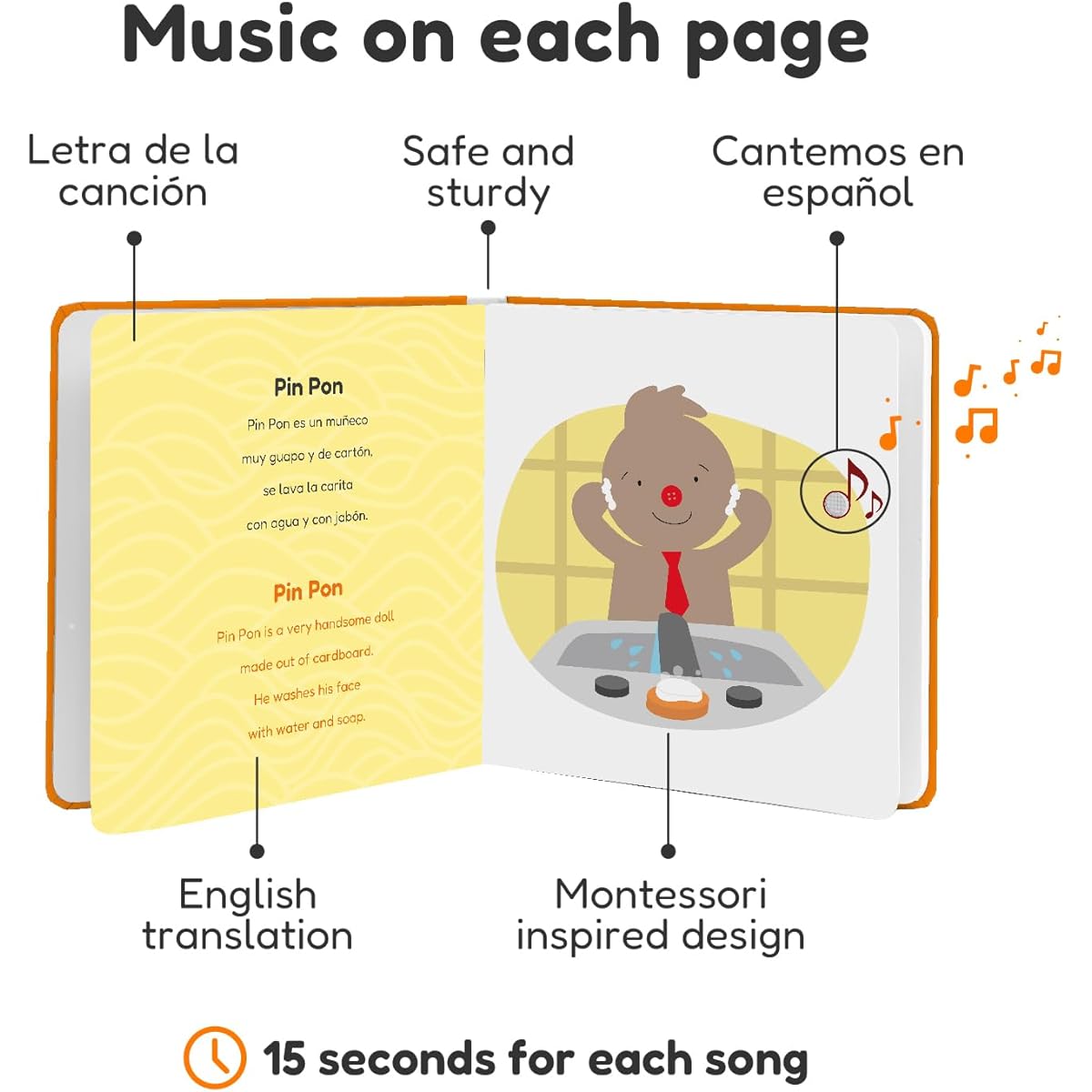 Cali's Books Spanish Nursery Rhymes. Spanish Baby Book with 6 Songs - Libros en español para Niños y Bebes. Books for 1 year olds - Learn Spanish for kids - Music books for toddlers 1-3