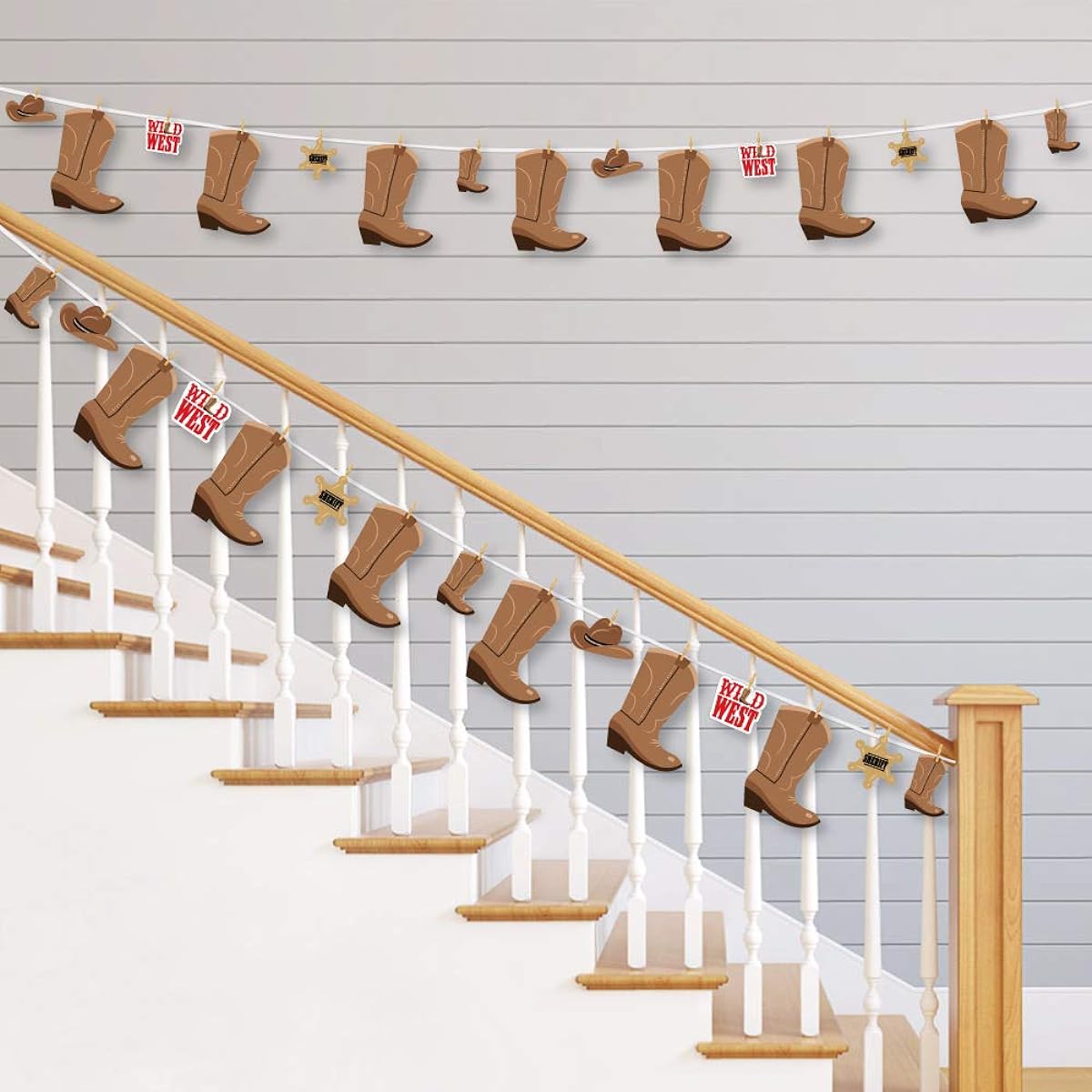 Big Dot of Happiness Western Hoedown Wild West Cowboy Party DIY Decorations Clothespin Garland Banner 44 Pieces