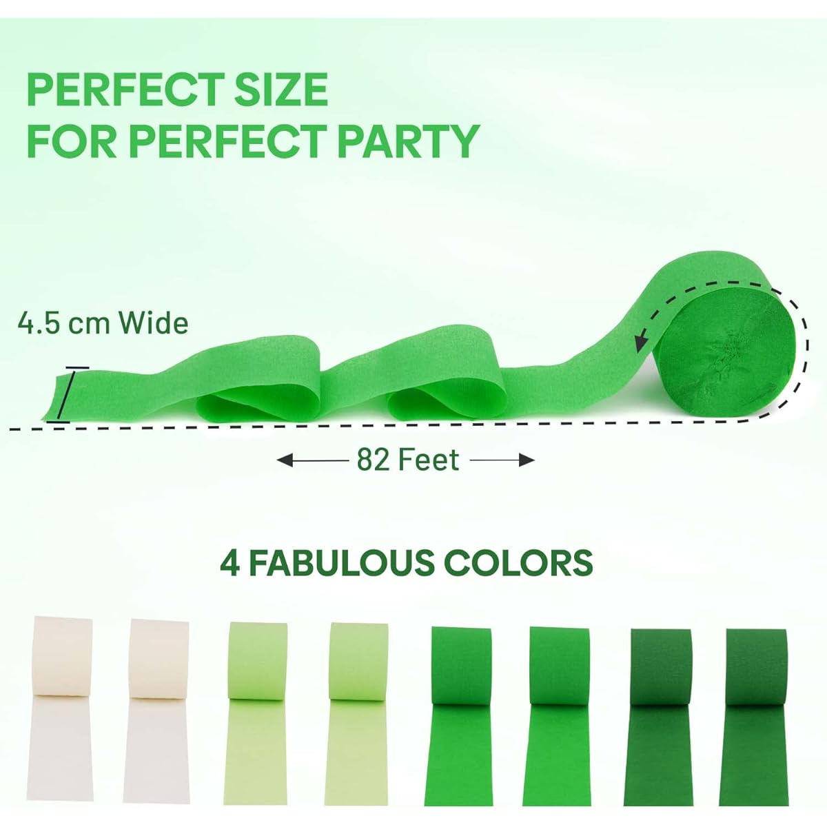 Captain Decor Crepe Paper Green and White Streamers 8 Pack