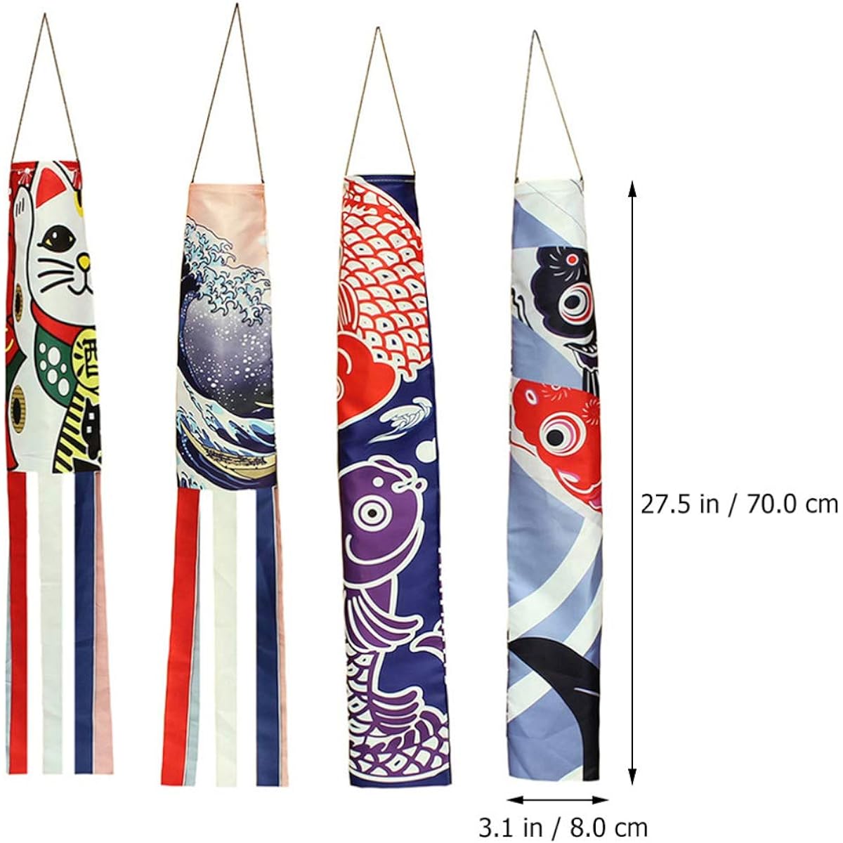 Amosfun Outdoor Hanging Decorations 4 Pieces Japanese Koi Windsock Fish Flag Kite Koinobori Hanging Decorations for Japanese Sushi Bar Izakaya Room Windsocks Outdoor