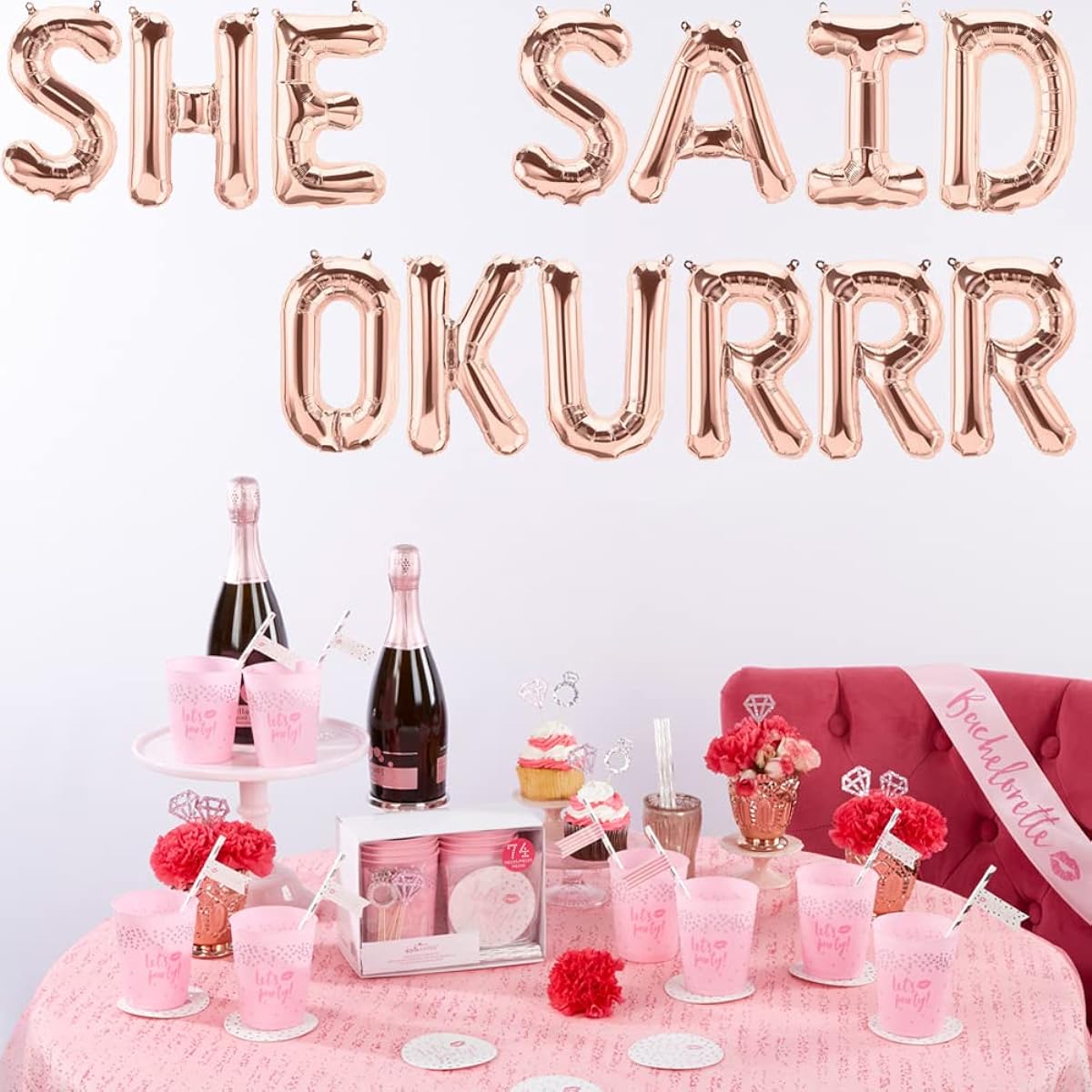She Said Okurrr Balloons Rose Gold She Said Yaaas Bachelorette Party Banner Bride To Be/We are Engaging/Bridal Shower/Just Married/Hen Party/Engagement Theme Bachelorette Party Supplies Decorations