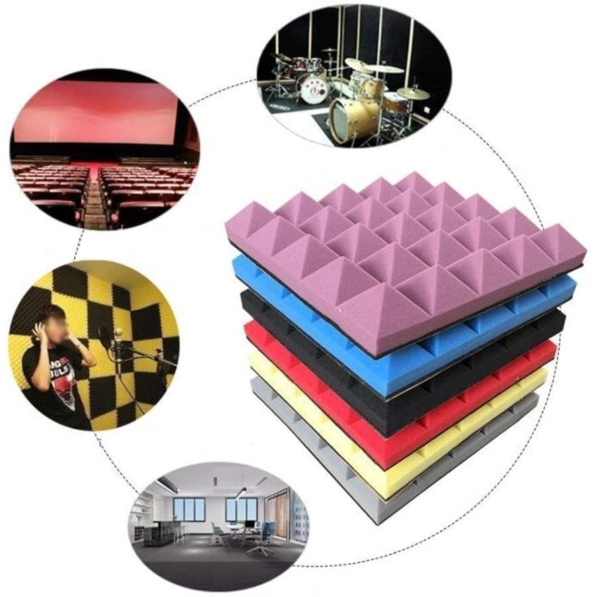 10PCS Soundproofing Foam Panels, Drum Room Piano Room Acoustic Panels Recording Studio Professional Sound Absorbing Cotton (Blue) (Black)