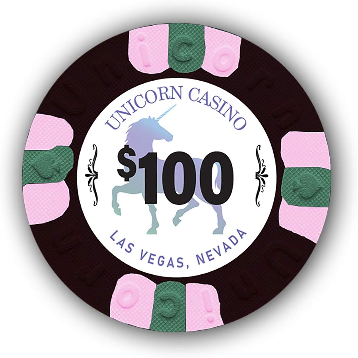 DA VINCI Unicorn All Clay 8.5 Gram Poker Chip with Denominations Authentic Casino Weight Chip Black $100