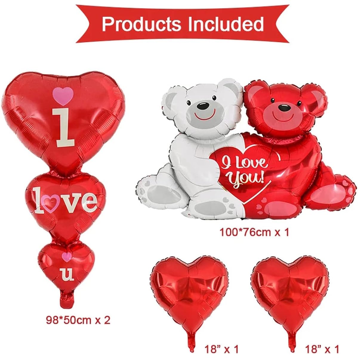 GULELAYAR Red Balloons Valentine's Day Party Decoration Hug Bear Balloons Aluminum Film Balloons Heart Balloons Wedding Baby Shower Birthday Gift Home Decor