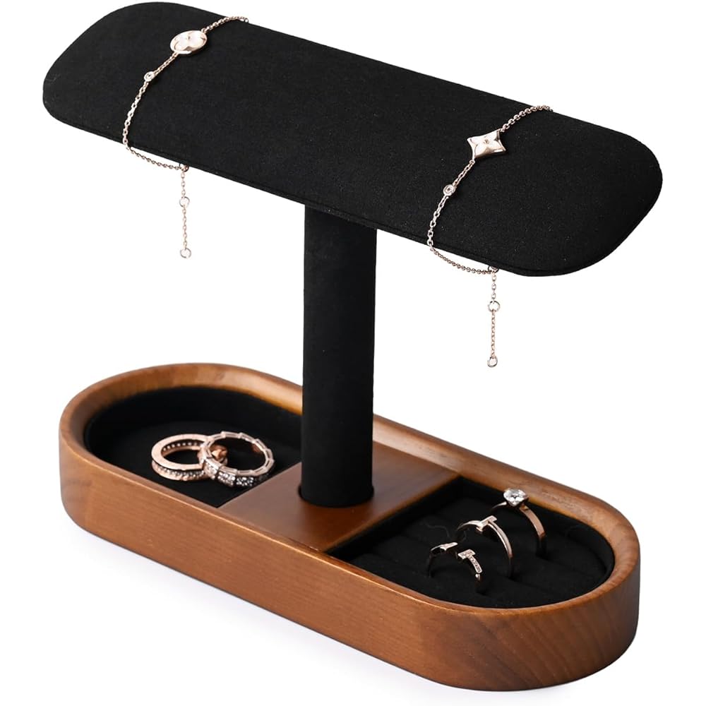 Woodten Black Wooden Watch Stand Ring Watch Bracelet Display Accessory Rack Jewelry Stand Wooden Watch Stand Watch Stand Wooden Multifunctional Watch Ring Display Stand Accessory Rack Accessory Storage