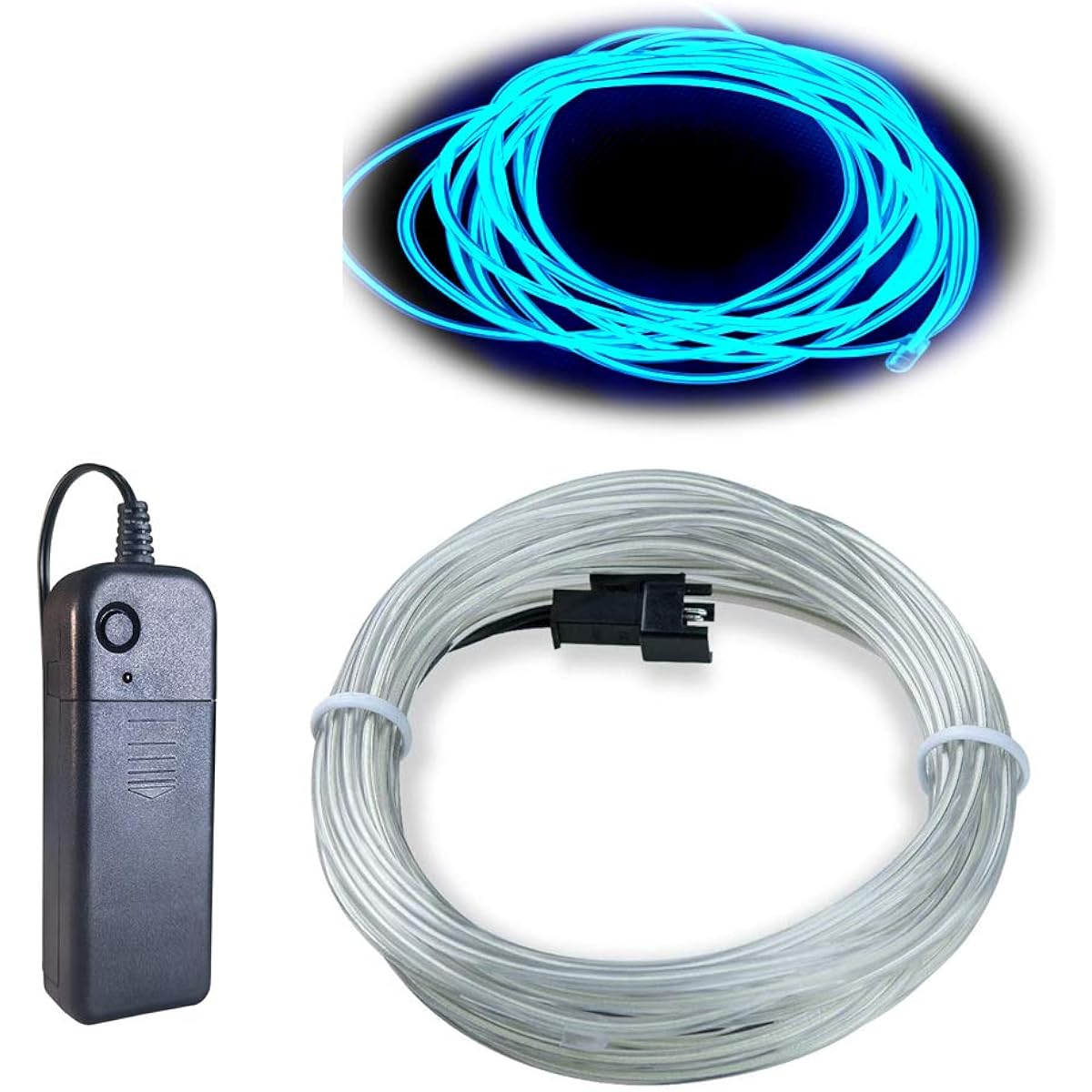 MaxLax EL Wire Ice Blue 32.8ft/10m Neon Light Portable Glowing Strobe Electroluminescent Wire for Party Halloween Christmas DIY Decoration