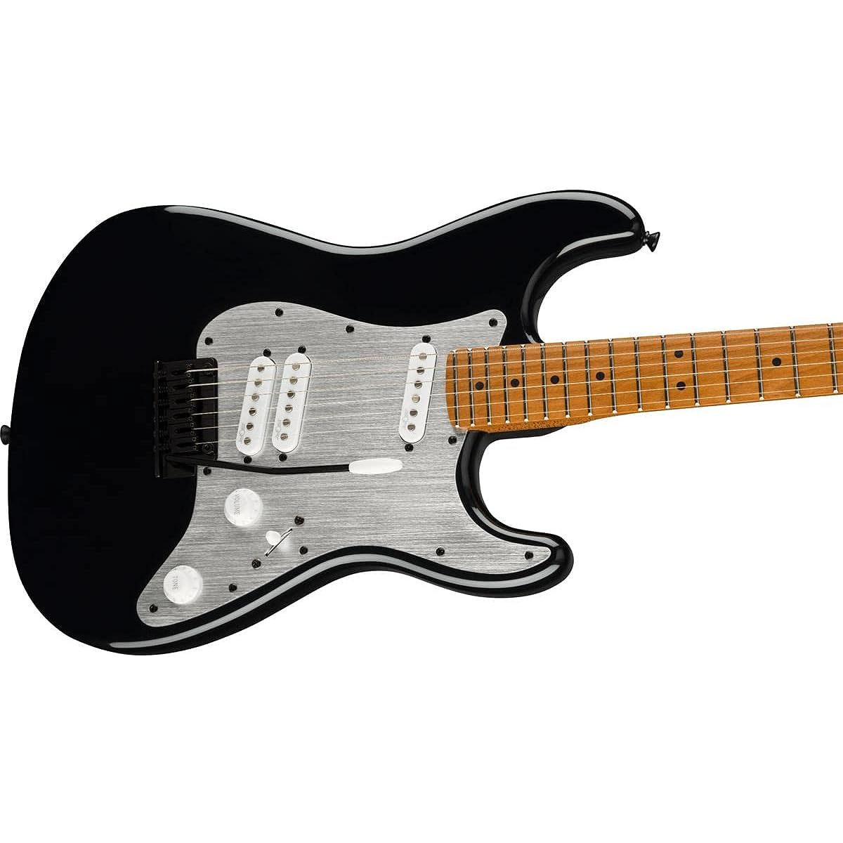Squier by Fender Electric Guitar Contemporary Stratocaster® Special, Roasted Maple Fingerboard, Silver Anodized Pickguard, Black with Soft Case