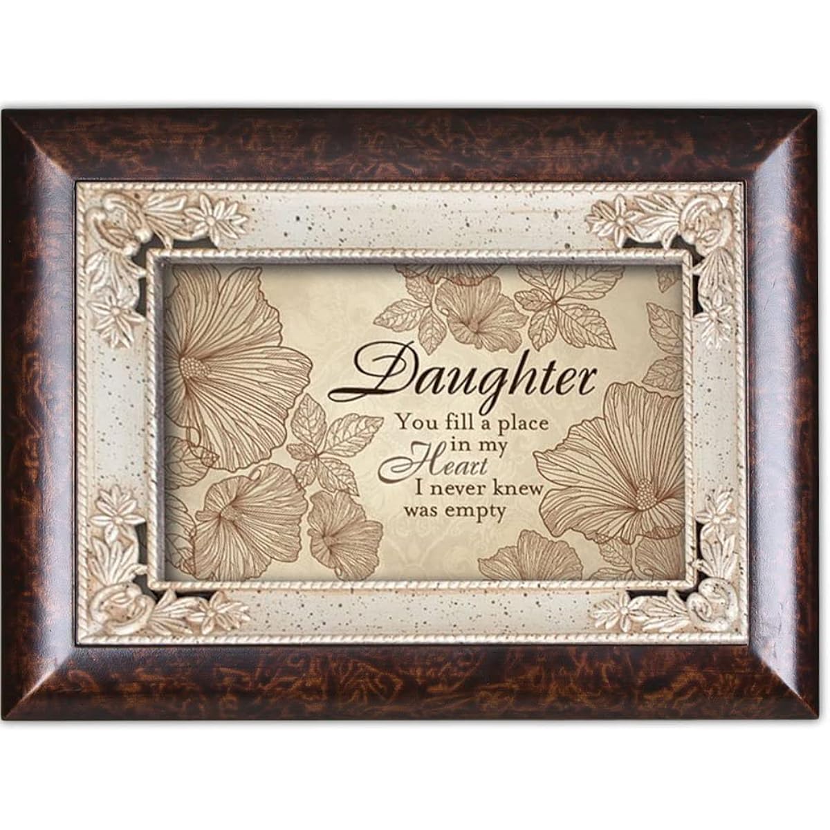 Cottage Garden Daughter Burlwood With Silver Inlay Italian Style Music Box / Jewellery Box Plays Light Up My Life
