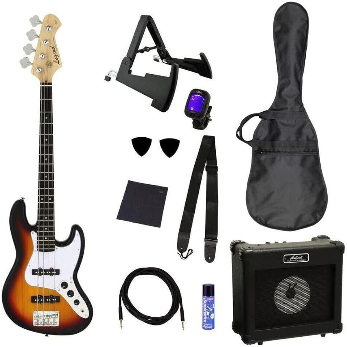 Legend LJB-MINI/3TS (3 Tone Sunburst) Short Scale Mini Bass/Future Rock Star 10-Piece Set