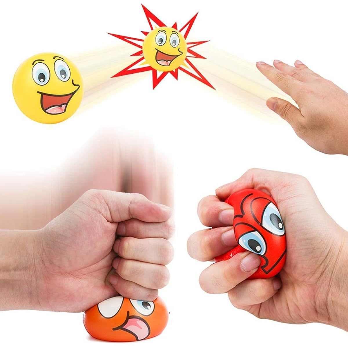 Set of 24 Emoji Face Foam Soft Stress Novelty Toy Balls (6.4cm ) - Assorted Colours