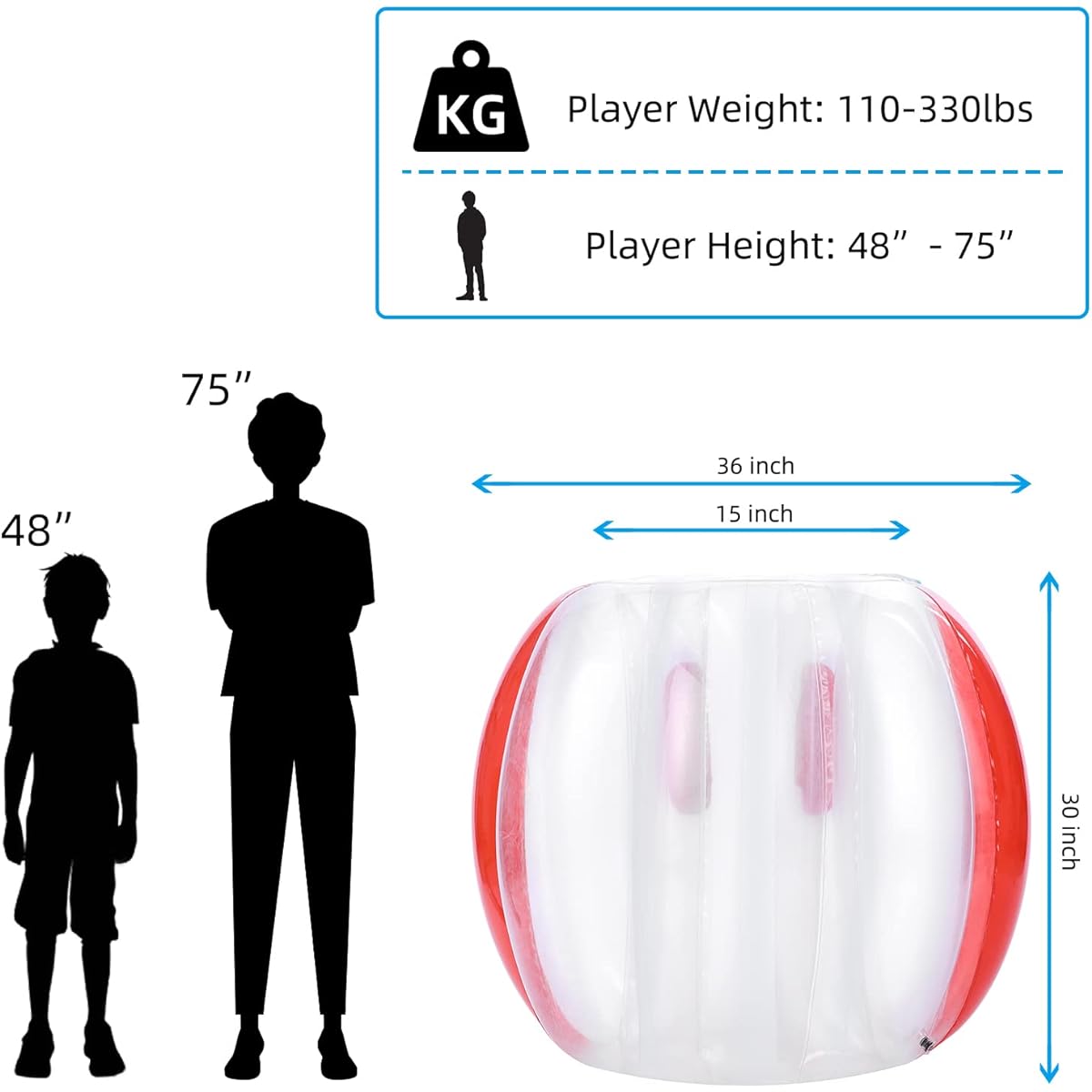 Theefun Bumper Balls Inflatable Sumo Balls 2 Pack 36 Inch Bopper Toys for Kids Physical Outdoor Active Play Giant Human Hamster Knocker Body Zorb Ball Body Bubble Soccer Ball