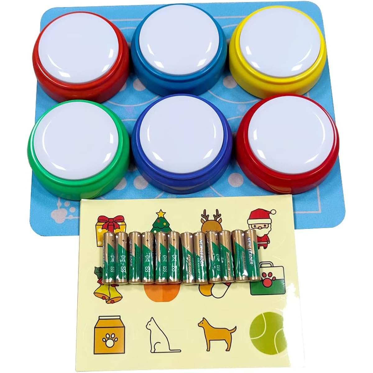 NESIGHTION Set of 6 buttons that can record 30 seconds of sound. Great for owners to interact with their pets and children. Includes batteries and stickers with various patterns. ES