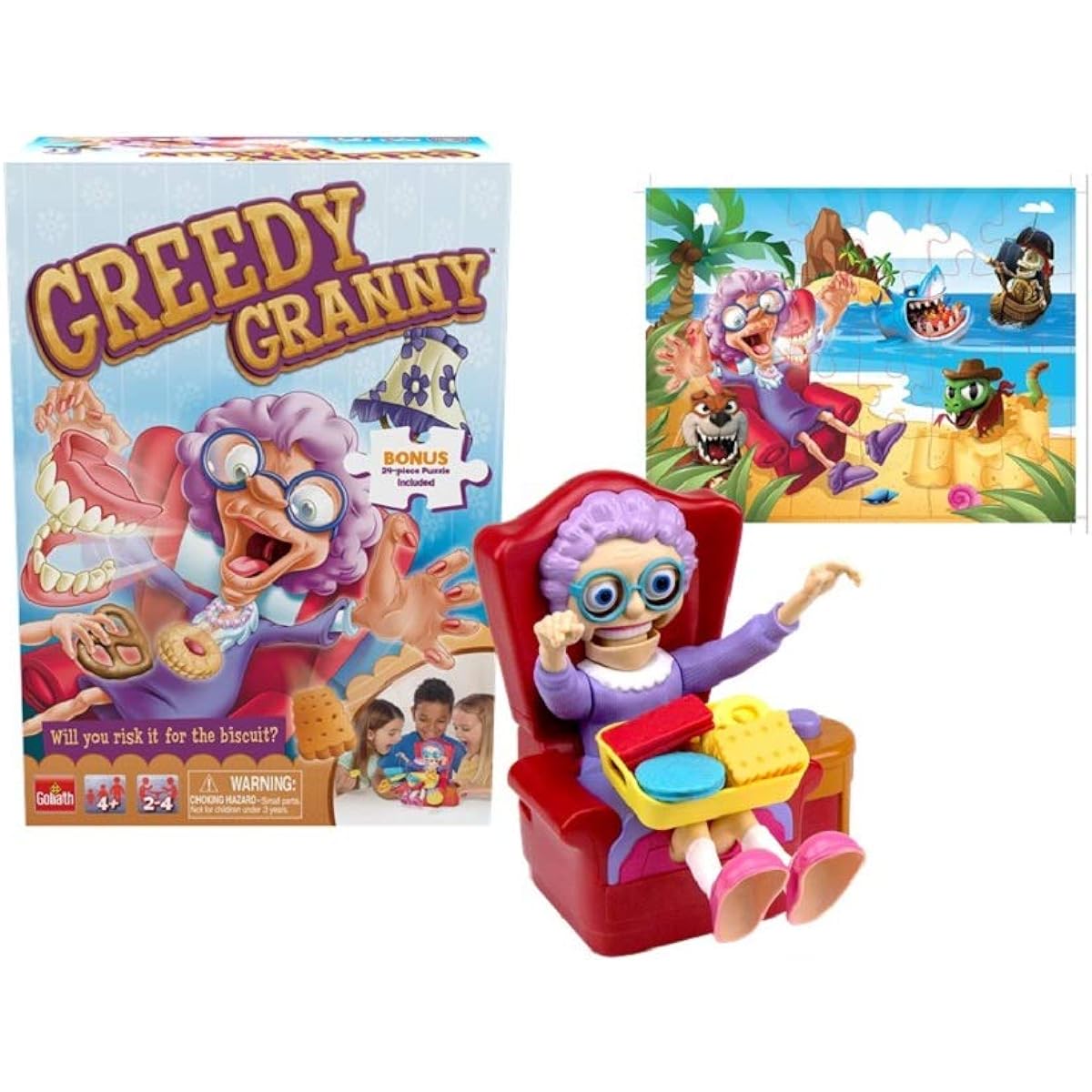 Greedy Granny - Take The Treats Don't Wake Granny Game - Includes Fun Colorful 24 Piece Puzzle by Goliath, Multicolor, 7.5 x 4.9 x 10.5 Inches