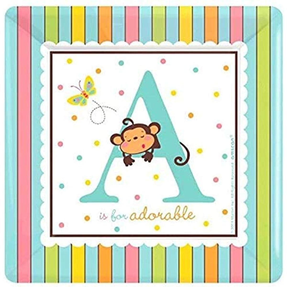 Adorable Fisher Price Baby Shower Party A is for Adorable Square Dinner Plates Tableware, Paper, 10 Inch, Pack of 18