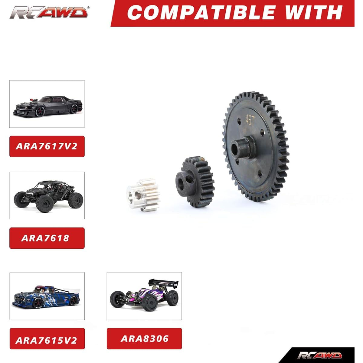 RCAWD 40Crmo 12T 20T Pinion Gear & 46T RTR Center Differential Spur Gear Arrma 1/7 Felony Fireteam Infraction 6s 1/8 Typhon 6S BLX Upgrade Parts