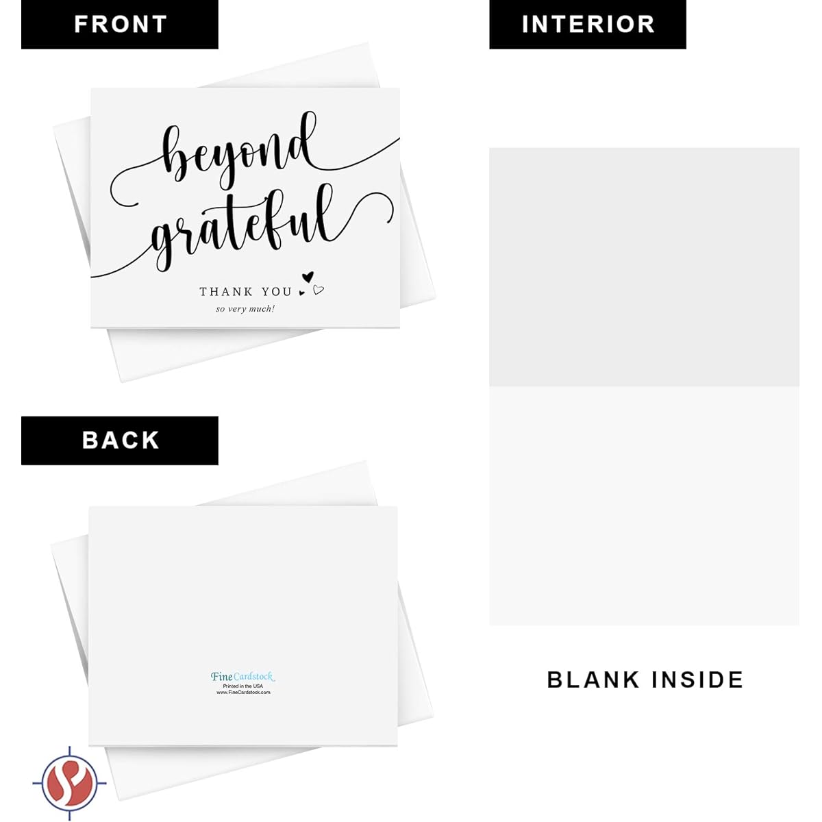 Beyond Grateful Thank You So Very Much Cards, Elegant Wrapped Greetings for Weddings, Christmas, Holidays, Business, Bridal Shower, Graduation - Blank White Inside | 4.25 x 5.5 Inches | Pack of 25