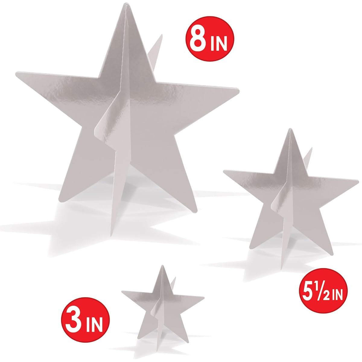 Beistle 52148-S, 9-Piece 3-D Foil Star Centerpieces, 3" - 8" (Silver)