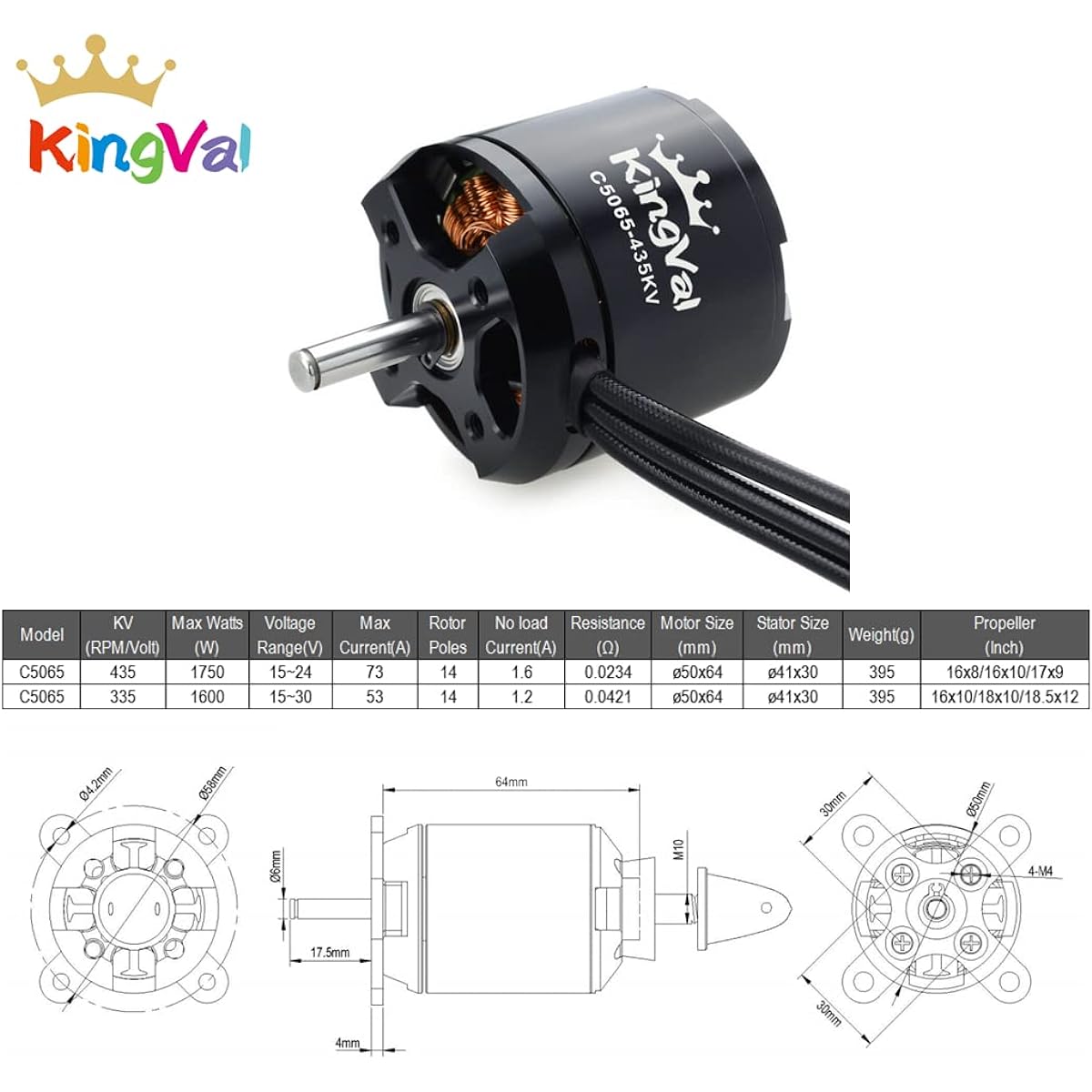 KingVal Replacement Brushless Motor 5065 435KV with Mounting Screws Kit for RC Fixed Wing Multicopter Helicopter Aircraft Airplane