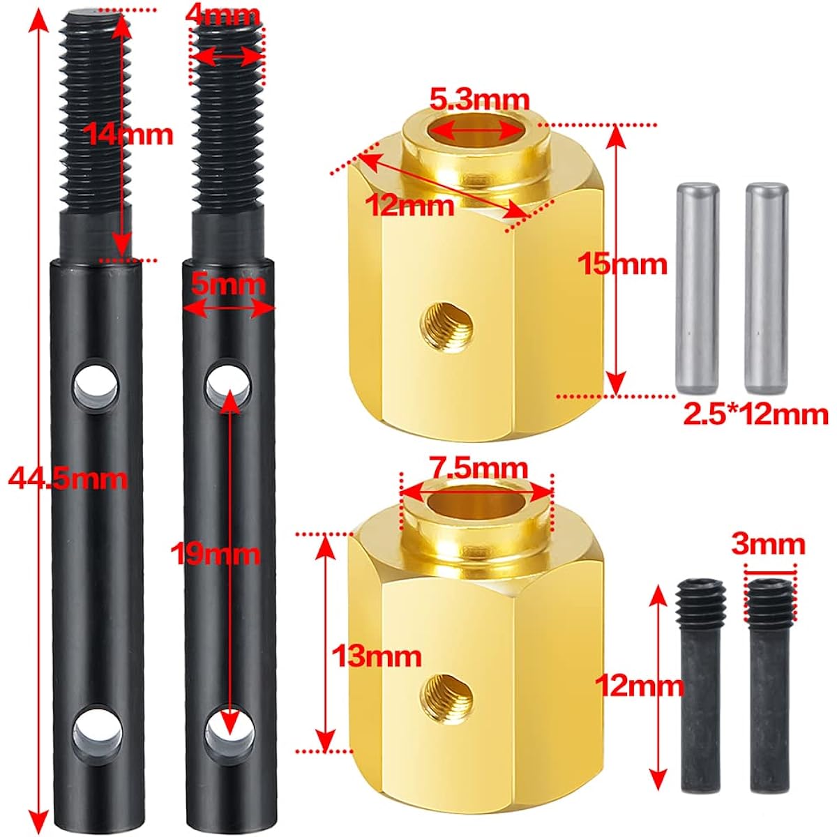 RCLIONS Brass Extended Wheel Hub Hex +13mm with Steel Stub Axle for Axial SCX10-III AXI03007 Wrangler 4WD 1/10th RC Crawler Car