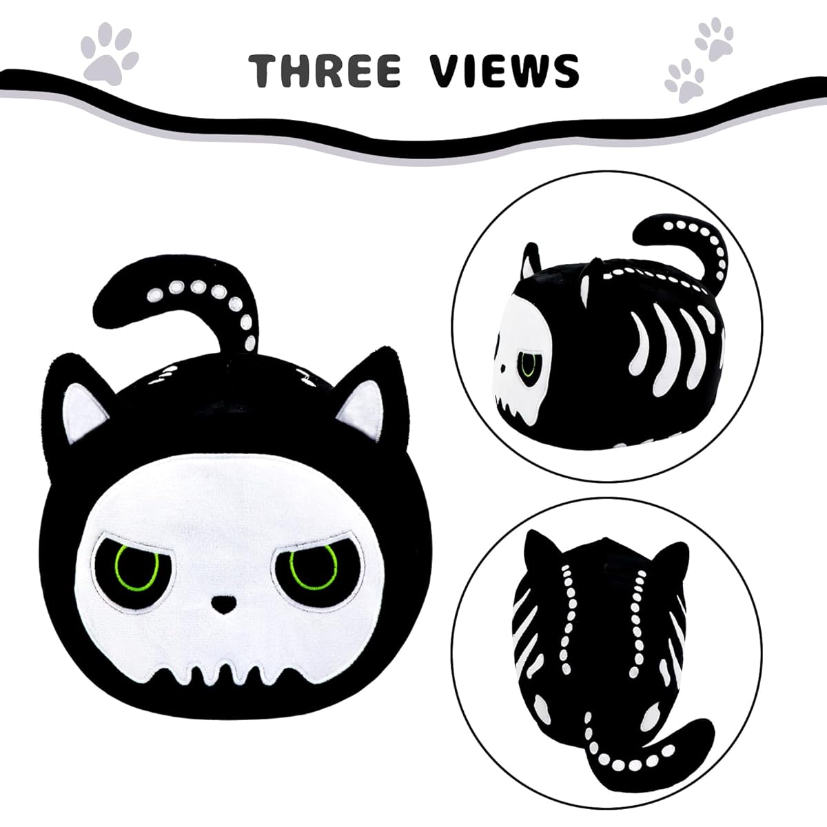 Koiernr Halloween Black Cat Plush Toy Black Cat Pillow Black Cat Plush Pillow Cute Skeleton Black Cat Plush Toy Toy for Kids Adults Birthday Gift Halloween Home Decoration