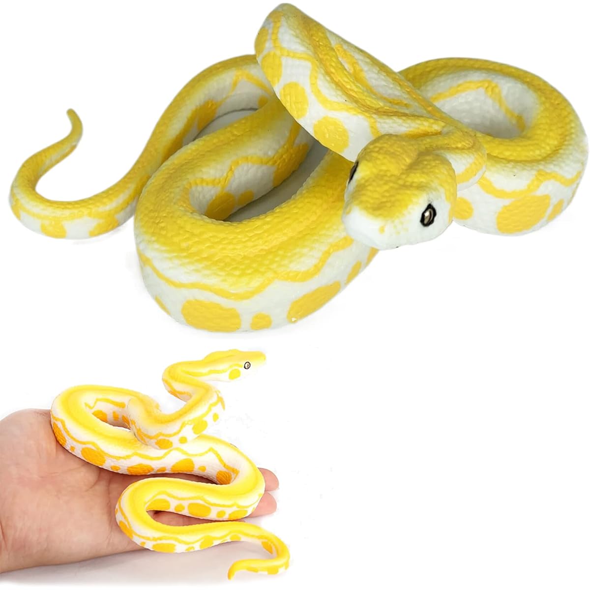 Higherbros Realistic Fake Snake Toy Rubber Gag Toys - Python Snake Action Figure Halloween Prank Props, Fake Snake Scare Birds and Squirrels, Boa Constrictor Figure Scary Prank Toys for Kids