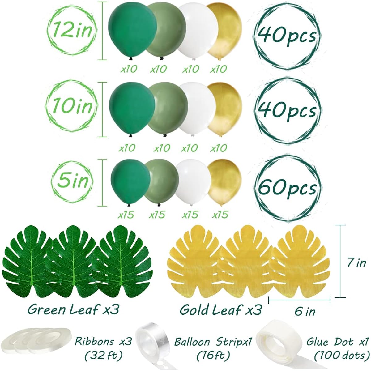 Green White and Gold Balloon Garland Arch Kit with 140 Sage Green Balloons Dark Hunter Green Gold White Balloon Safari Jungle Baby Shower Wild One Birthday Decorations Dinosaur Party Supplies